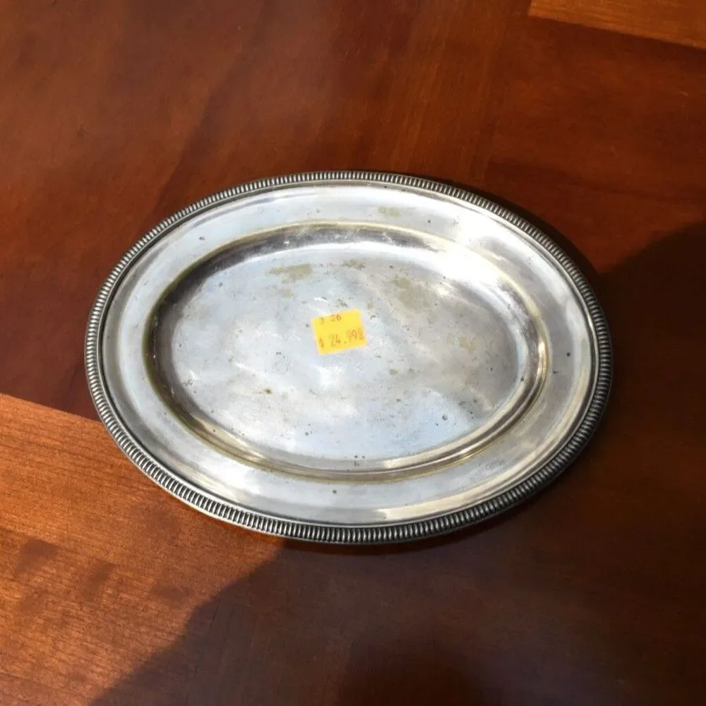 Vintage Tiffany & Co Silverplate Oval Tray 8722 Reeded Edge EP - 8 3/8
